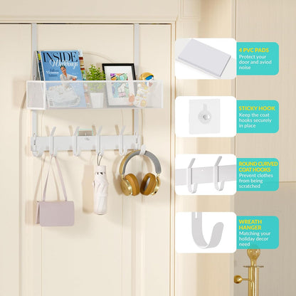 Over The Door Hooks Organizer,Door Hanger with 10 Hooks & 2 Basket