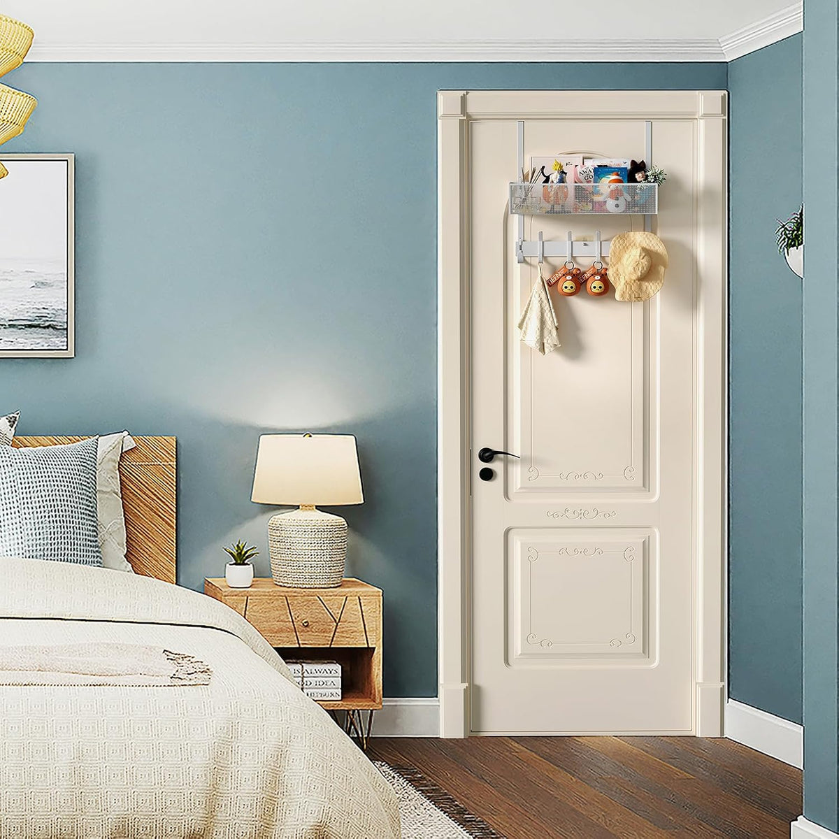 Over The Door Hooks Organizer,Door Hanger with 10 Hooks & 2 Basket
