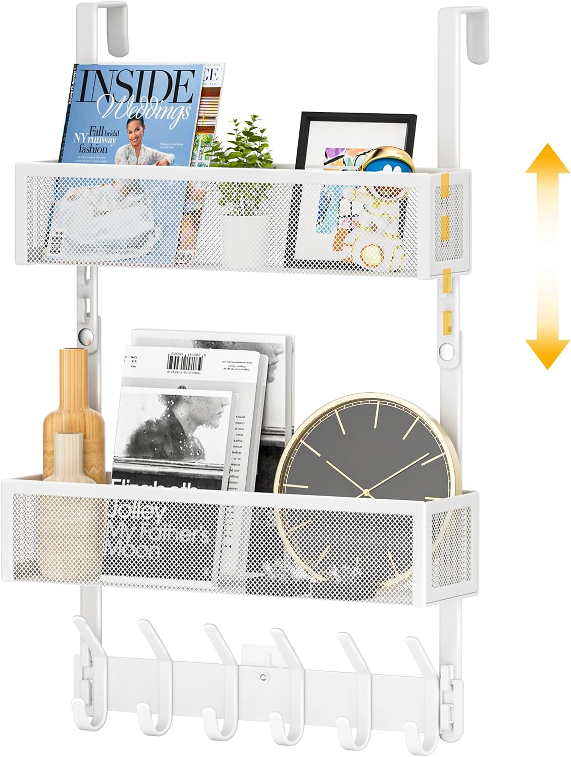 Over The Door Hooks Organizer,Door Hanger with 10 Hooks & 2 Basket