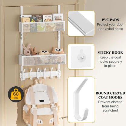 Over The Door Hooks Organizer,Door Hanger with 10 Hooks & 2 Basket
