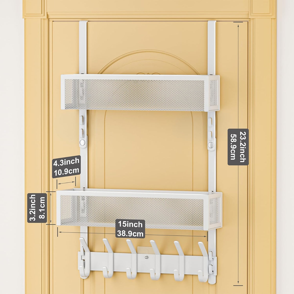 Over The Door Hooks Organizer,Door Hanger with 10 Hooks & 2 Basket