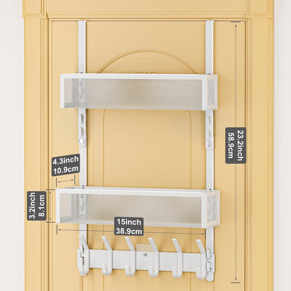 Over The Door Hooks Organizer,Door Hanger with 10 Hooks & 2 Basket