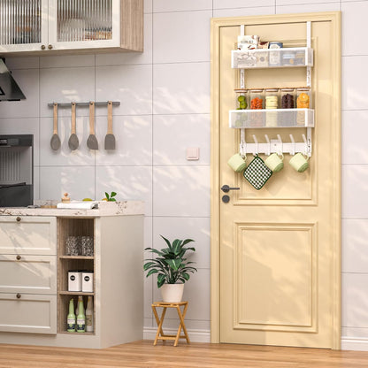 Over The Door Hooks Organizer,Door Hanger with 10 Hooks & 2 Basket