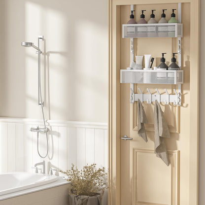 Over The Door Hooks Organizer,Door Hanger with 10 Hooks & 2 Basket