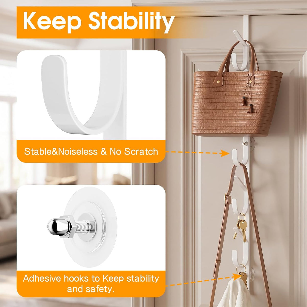 Over The Door Hooks Organizer,Door Hanger with 10 Hooks & 2 Basket