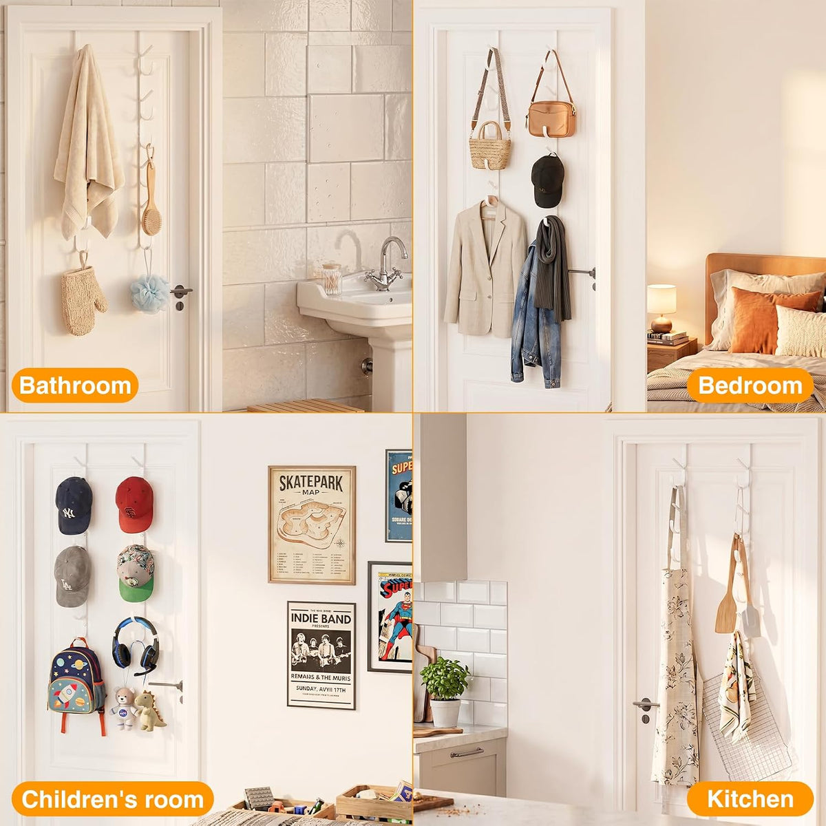Over The Door Hooks Organizer,Door Hanger with 10 Hooks & 2 Basket