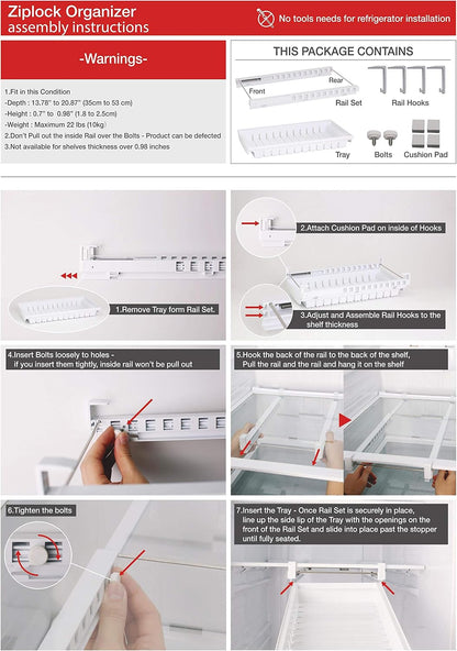 Zipper Bag Organizer for Fridge Freezer Refrigerator - Best Solution to Clean and Organize Zipper Bag Tray Zipper bag Holder Rack Hanger