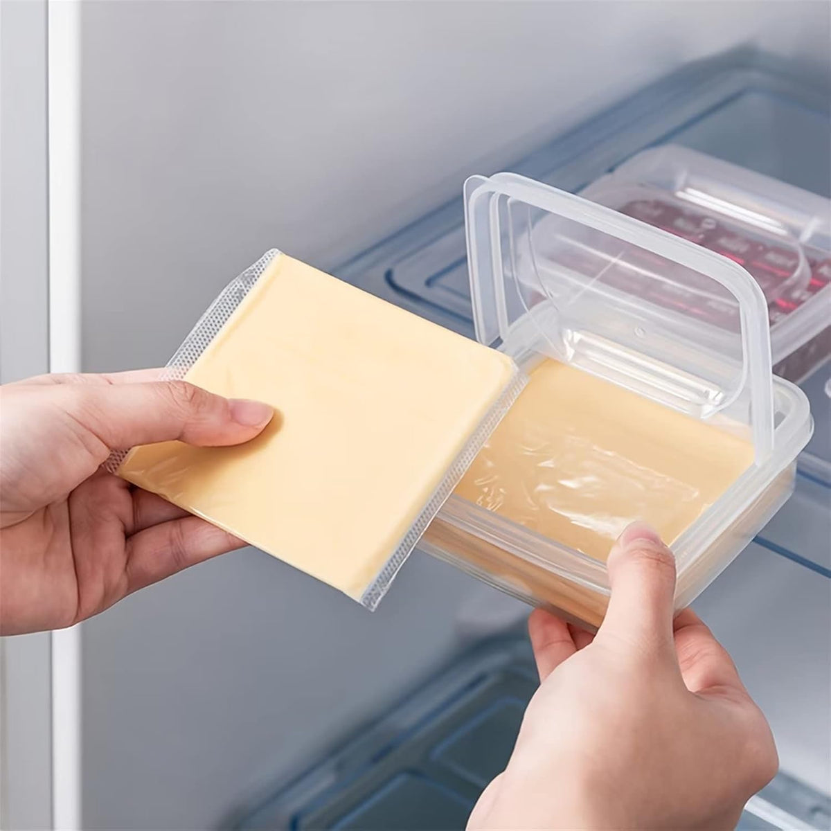 2 Pack Sliced Cheese Container for Fridge, Clear Plastic Butter Block Cheese Slice Storage Box with Flip Lid for Refrigerator Food Vegetable