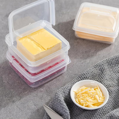 2 Pack Sliced Cheese Container for Fridge, Clear Plastic Butter Block Cheese Slice Storage Box with Flip Lid for Refrigerator Food Vegetable