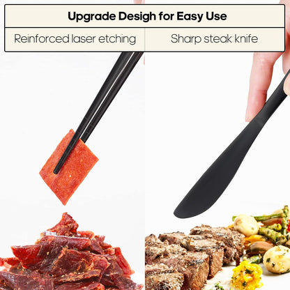 Travel Utensils with Case, Portable Silverware Set for Work, Stainless Steel Reusable Travel Cutlery Set, Fork and Spoon Set for Camping, Picnic, Gadgets, Lunch Box for Men, Black