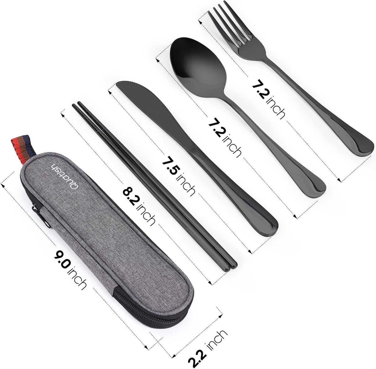 Travel Utensils with Case, Portable Silverware Set for Work, Stainless Steel Reusable Travel Cutlery Set, Fork and Spoon Set for Camping, Picnic, Gadgets, Lunch Box for Men, Black