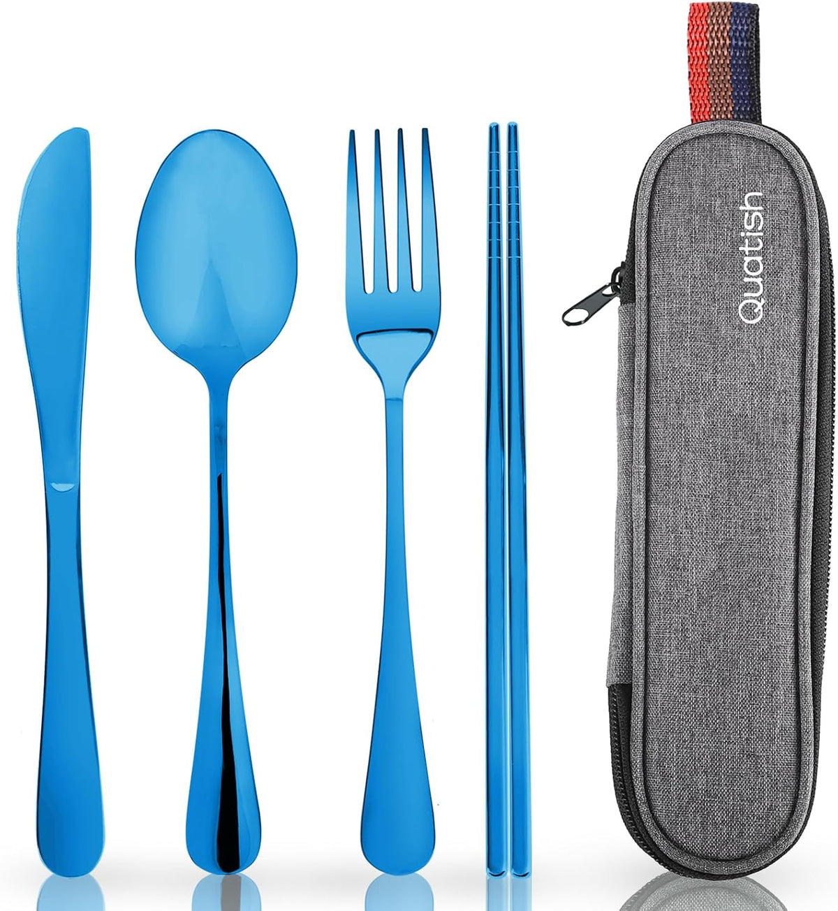 Travel Utensils with Case, Portable Silverware Set for Work, Stainless Steel Reusable Travel Cutlery Set, Fork and Spoon Set for Camping, Picnic, Gadgets, Lunch Box for Men, Black