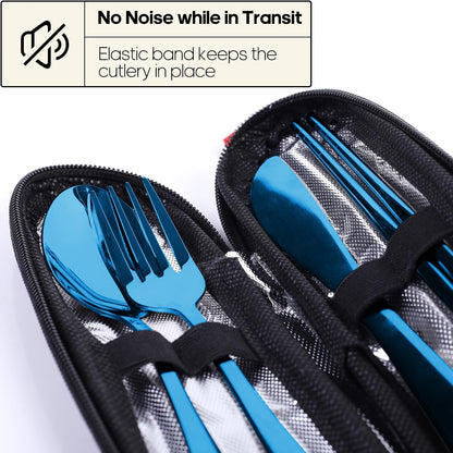Travel Utensils with Case, Portable Silverware Set for Work, Stainless Steel Reusable Travel Cutlery Set, Fork and Spoon Set for Camping, Picnic, Gadgets, Lunch Box for Men, Black