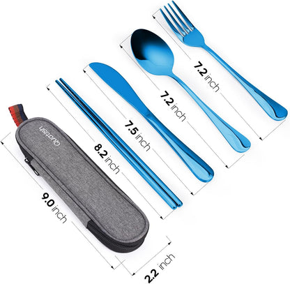 Travel Utensils with Case, Portable Silverware Set for Work, Stainless Steel Reusable Travel Cutlery Set, Fork and Spoon Set for Camping, Picnic, Gadgets, Lunch Box for Men, Black