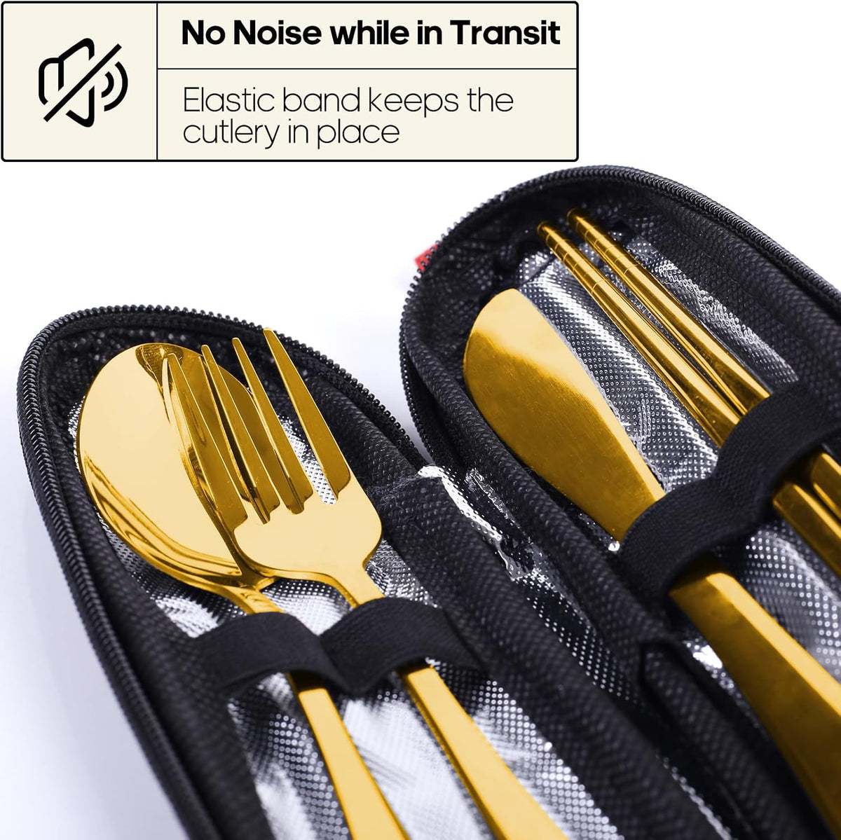 Travel Utensils with Case, Portable Silverware Set for Work, Stainless Steel Reusable Travel Cutlery Set, Fork and Spoon Set for Camping, Picnic, Gadgets, Lunch Box for Men, Black