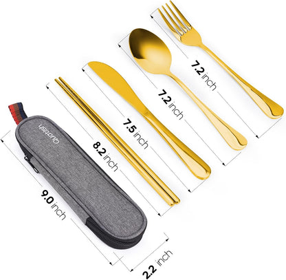 Travel Utensils with Case, Portable Silverware Set for Work, Stainless Steel Reusable Travel Cutlery Set, Fork and Spoon Set for Camping, Picnic, Gadgets, Lunch Box for Men, Black