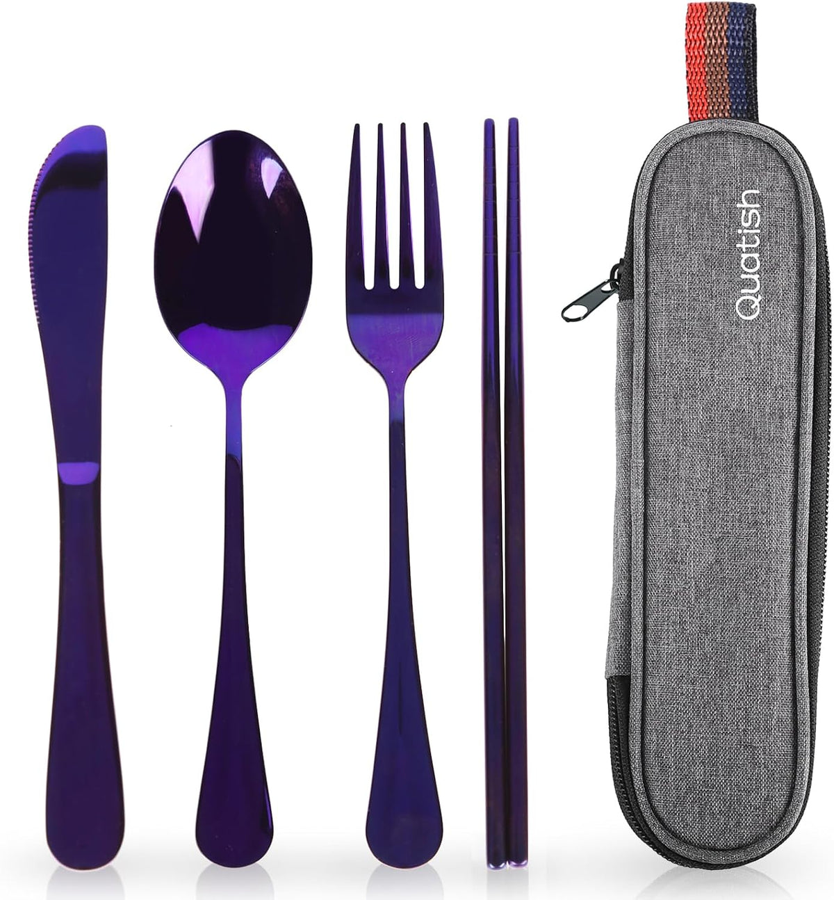 Travel Utensils with Case, Portable Silverware Set for Work, Stainless Steel Reusable Travel Cutlery Set, Fork and Spoon Set for Camping, Picnic, Gadgets, Lunch Box for Men, Black