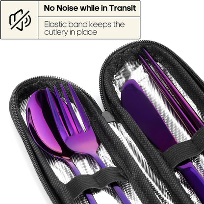 Travel Utensils with Case, Portable Silverware Set for Work, Stainless Steel Reusable Travel Cutlery Set, Fork and Spoon Set for Camping, Picnic, Gadgets, Lunch Box for Men, Black