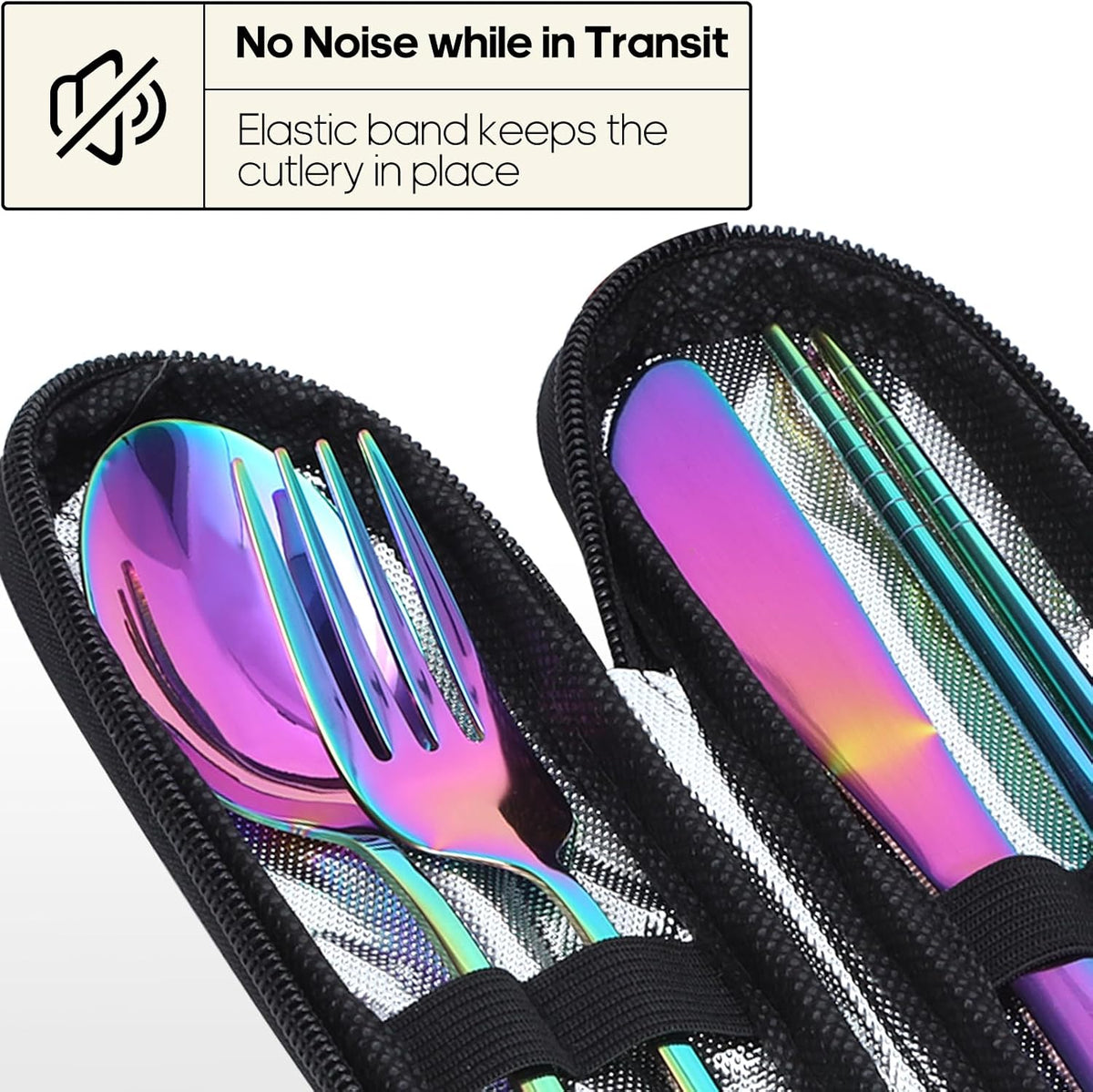 Travel Utensils with Case, Portable Silverware Set for Work, Stainless Steel Reusable Travel Cutlery Set, Fork and Spoon Set for Camping, Picnic, Gadgets, Lunch Box for Men, Black