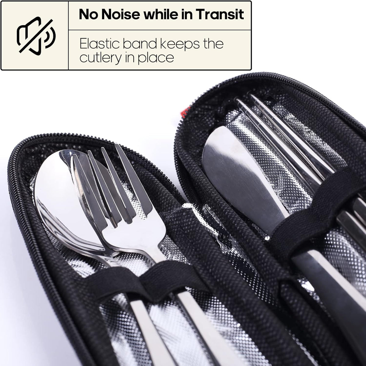 Travel Utensils with Case, Portable Silverware Set for Work, Stainless Steel Reusable Travel Cutlery Set, Fork and Spoon Set for Camping, Picnic, Gadgets, Lunch Box for Men, Black