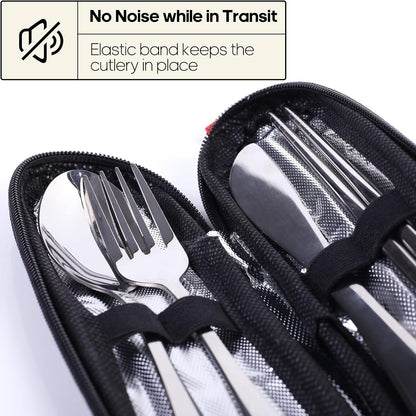 Travel Utensils with Case, Portable Silverware Set for Work, Stainless Steel Reusable Travel Cutlery Set, Fork and Spoon Set for Camping, Picnic, Gadgets, Lunch Box for Men, Black