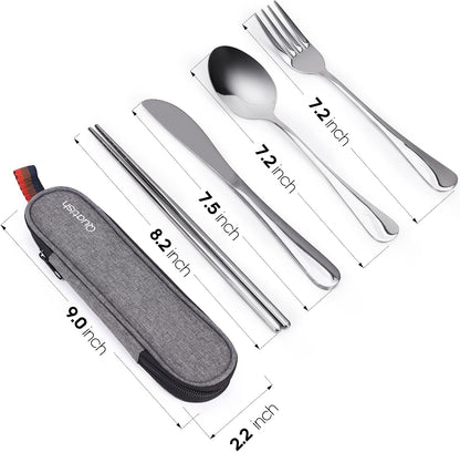 Travel Utensils with Case, Portable Silverware Set for Work, Stainless Steel Reusable Travel Cutlery Set, Fork and Spoon Set for Camping, Picnic, Gadgets, Lunch Box for Men, Black
