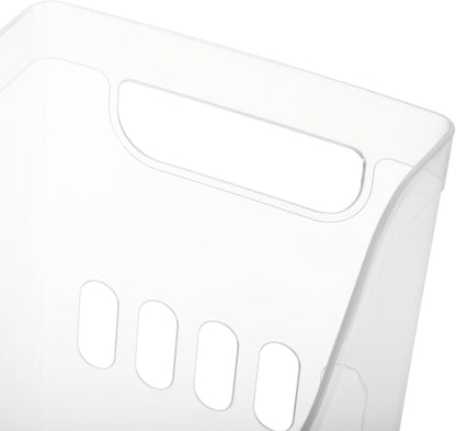 3 Pack Freezer Organizer Bins with Wheels, Clear Plastic Pantry Storage Organizer with Handle, Tall Narrow Kitchen Organization Rolling Bins for Fridge, Cabinet, Bathroom, Under Sink, Office