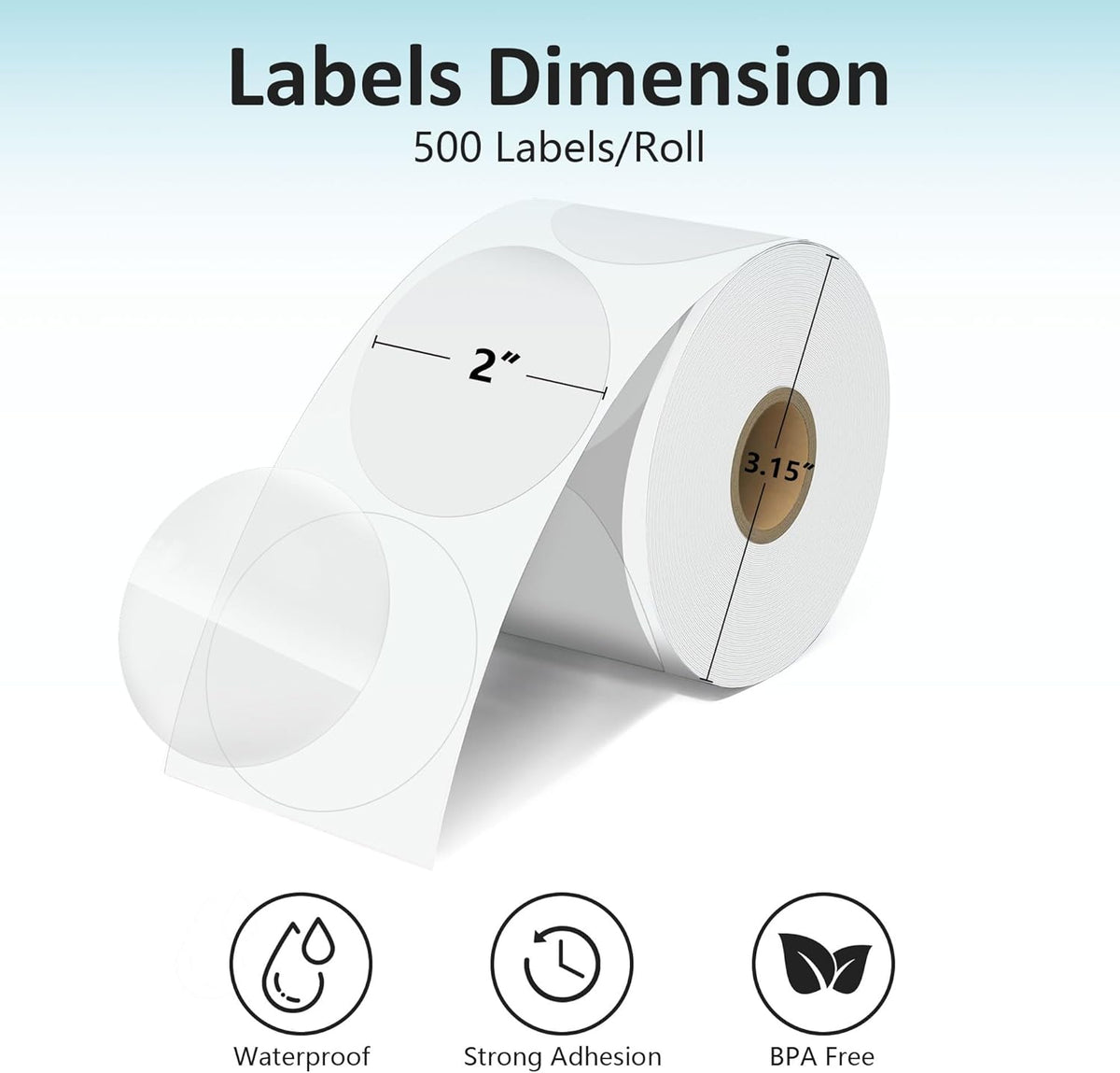 2'' Clear Thermal Labels - 500pcs Round Thermal Printer Labels, Waterproof Thermal Printer Stickers for Logo Design, Name/Price Tag, Thanks Card, Address, QR Code, 500 Labels/Roll (Clear)