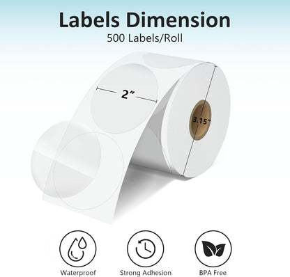 2'' Clear Thermal Labels - 500pcs Round Thermal Printer Labels, Waterproof Thermal Printer Stickers for Logo Design, Name/Price Tag, Thanks Card, Address, QR Code, 500 Labels/Roll (Clear)