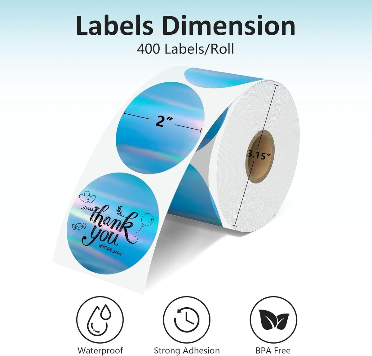 2'' Clear Thermal Labels - 500pcs Round Thermal Printer Labels, Waterproof Thermal Printer Stickers for Logo Design, Name/Price Tag, Thanks Card, Address, QR Code, 500 Labels/Roll (Clear)