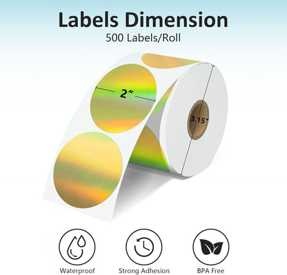 2'' Clear Thermal Labels - 500pcs Round Thermal Printer Labels, Waterproof Thermal Printer Stickers for Logo Design, Name/Price Tag, Thanks Card, Address, QR Code, 500 Labels/Roll (Clear)