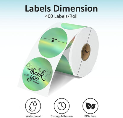 2'' Clear Thermal Labels - 500pcs Round Thermal Printer Labels, Waterproof Thermal Printer Stickers for Logo Design, Name/Price Tag, Thanks Card, Address, QR Code, 500 Labels/Roll (Clear)