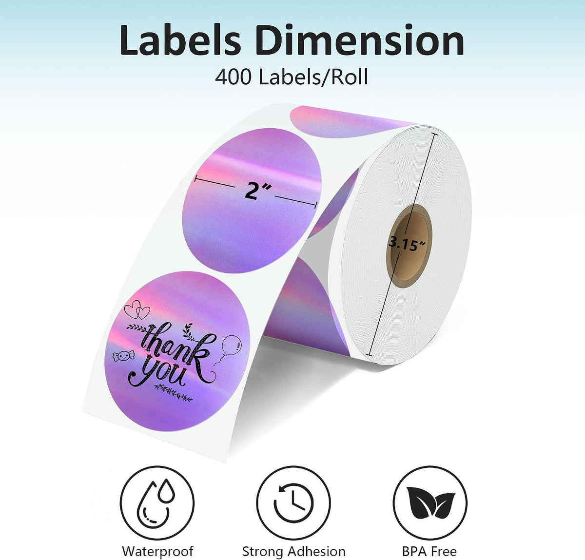 2'' Clear Thermal Labels - 500pcs Round Thermal Printer Labels, Waterproof Thermal Printer Stickers for Logo Design, Name/Price Tag, Thanks Card, Address, QR Code, 500 Labels/Roll (Clear)