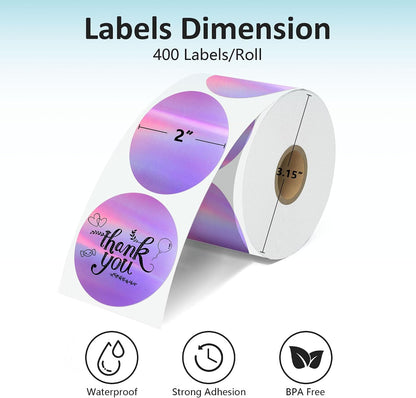 2'' Clear Thermal Labels - 500pcs Round Thermal Printer Labels, Waterproof Thermal Printer Stickers for Logo Design, Name/Price Tag, Thanks Card, Address, QR Code, 500 Labels/Roll (Clear)