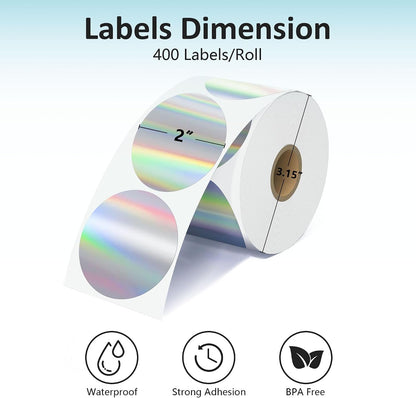 2'' Clear Thermal Labels - 500pcs Round Thermal Printer Labels, Waterproof Thermal Printer Stickers for Logo Design, Name/Price Tag, Thanks Card, Address, QR Code, 500 Labels/Roll (Clear)