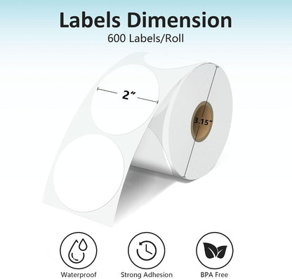 2'' Clear Thermal Labels - 500pcs Round Thermal Printer Labels, Waterproof Thermal Printer Stickers for Logo Design, Name/Price Tag, Thanks Card, Address, QR Code, 500 Labels/Roll (Clear)