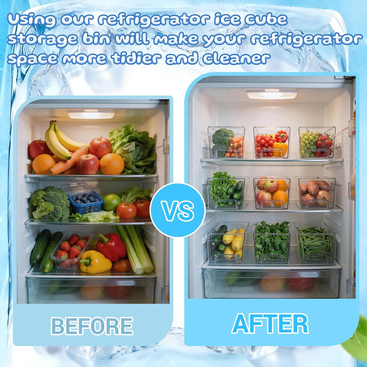 2 Pcs Large Stackable Ice Bucket for freezer with Front Slide-Out Drawer and Freezer, Scoop & Tongs Set Ice Holder for Home Office Fridge Storage(13.7x 4.7x 4.3in)