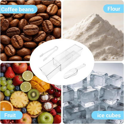 2 Pcs Large Stackable Ice Bucket for freezer with Front Slide-Out Drawer and Freezer, Scoop & Tongs Set Ice Holder for Home Office Fridge Storage(13.7x 4.7x 4.3in)