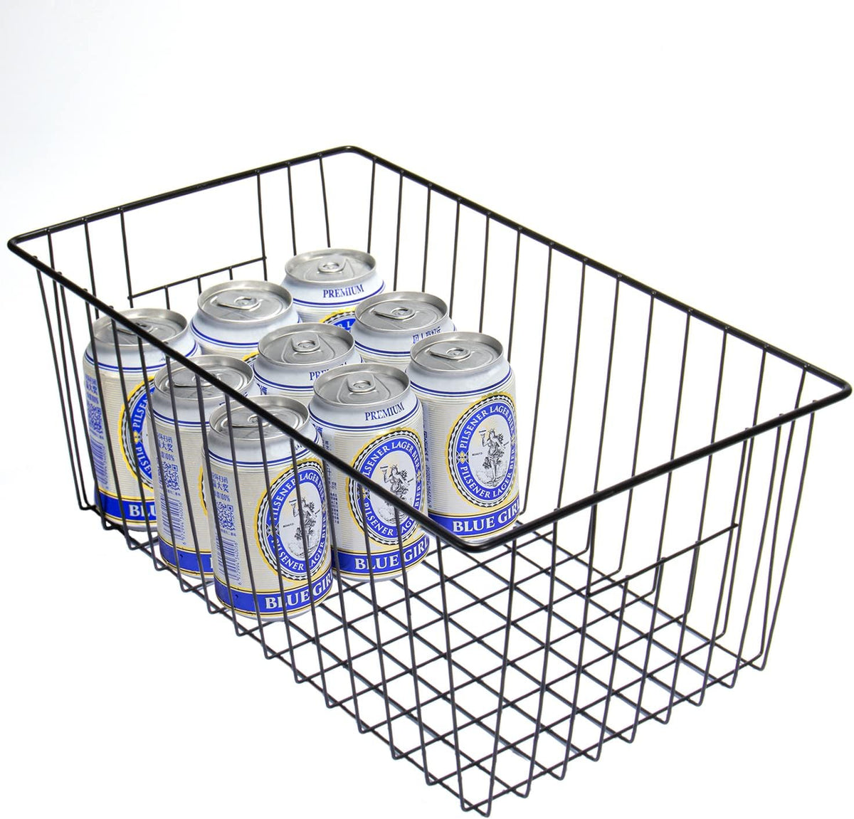 16inch Freezer Wire Storage Organizer Baskets, Household Refrigerator Bins with Built-in Handles for Cabinet, Pantry, Closet, Bedroom