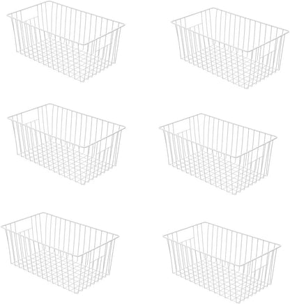 16inch Freezer Wire Storage Organizer Baskets, Household Refrigerator Bins with Built-in Handles for Cabinet, Pantry, Closet, Bedroom