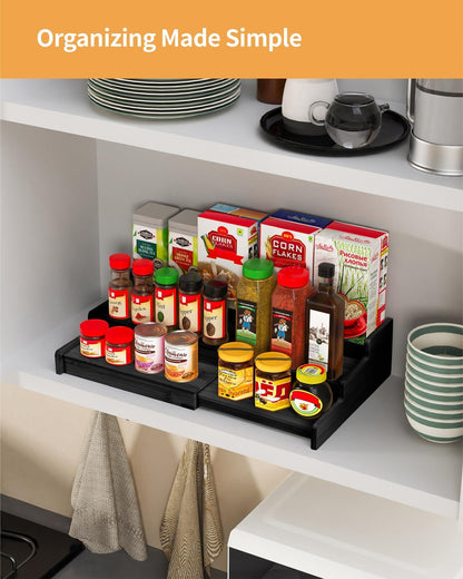 Spice Rack, 3-Tier Expandable Bamboo Spice Rack Organizer for Cabinet - Kitchen, Pantry and Cupboard Storage Organizer