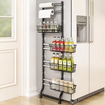 BUKFEN 6-Tier Slim Corner Shelf, Spice Rack Next to Fridge Slim, Narrow Storage Cabinet Organizer for Kitchen, Bathroom, Laundry Room