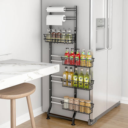 BUKFEN 6-Tier Slim Corner Shelf, Spice Rack Next to Fridge Slim, Narrow Storage Cabinet Organizer for Kitchen, Bathroom, Laundry Room