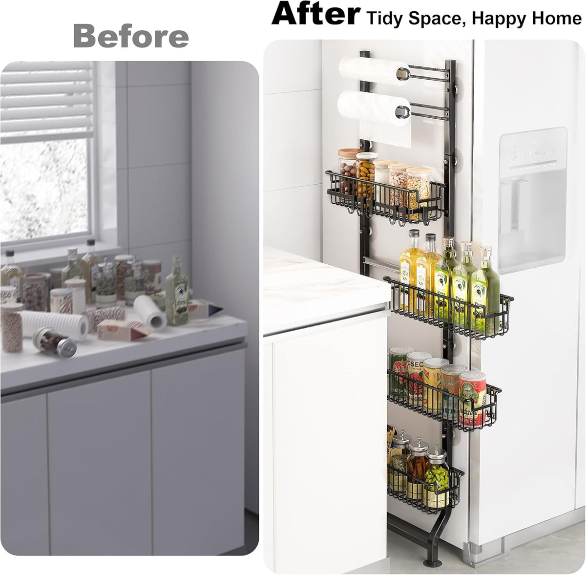 BUKFEN 6-Tier Slim Corner Shelf, Spice Rack Next to Fridge Slim, Narrow Storage Cabinet Organizer for Kitchen, Bathroom, Laundry Room