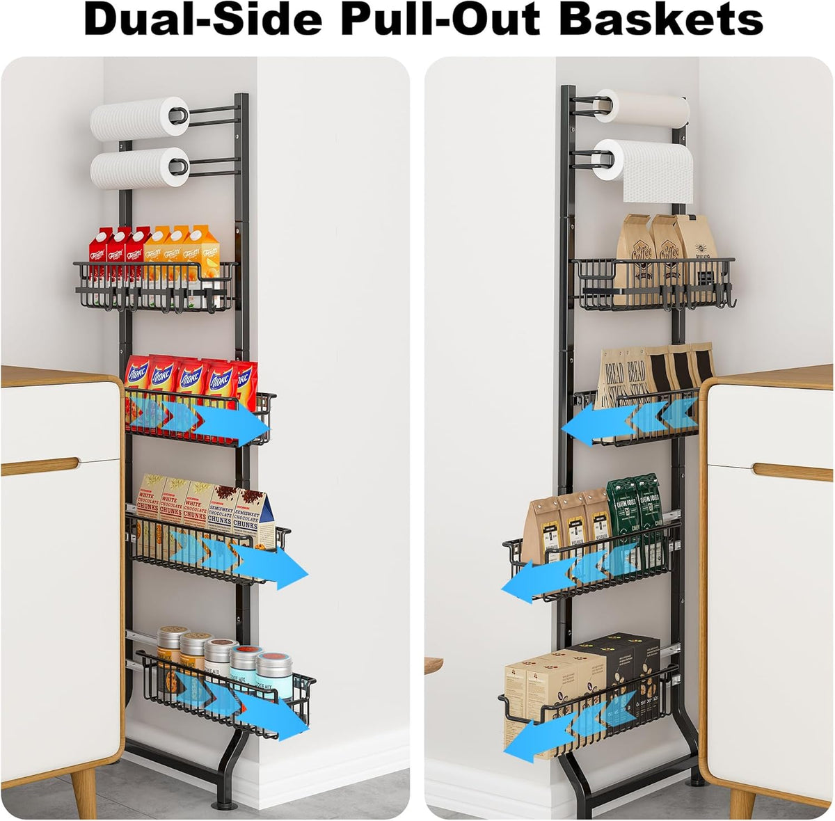 BUKFEN 6-Tier Slim Corner Shelf, Spice Rack Next to Fridge Slim, Narrow Storage Cabinet Organizer for Kitchen, Bathroom, Laundry Room