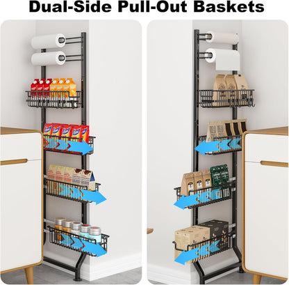 BUKFEN 6-Tier Slim Corner Shelf, Spice Rack Next to Fridge Slim, Narrow Storage Cabinet Organizer for Kitchen, Bathroom, Laundry Room