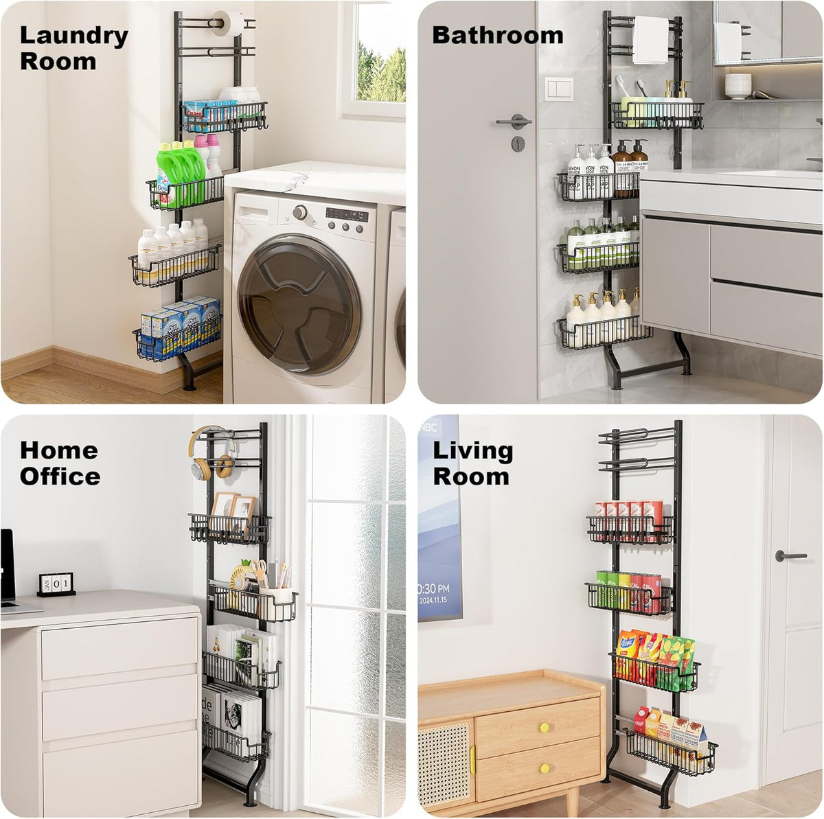 BUKFEN 6-Tier Slim Corner Shelf, Spice Rack Next to Fridge Slim, Narrow Storage Cabinet Organizer for Kitchen, Bathroom, Laundry Room