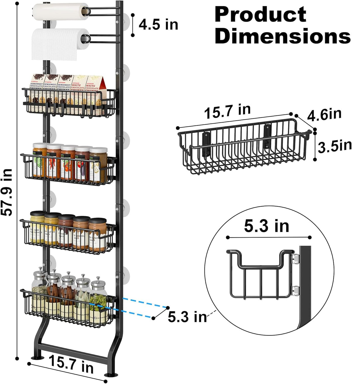 BUKFEN 6-Tier Slim Corner Shelf, Spice Rack Next to Fridge Slim, Narrow Storage Cabinet Organizer for Kitchen, Bathroom, Laundry Room