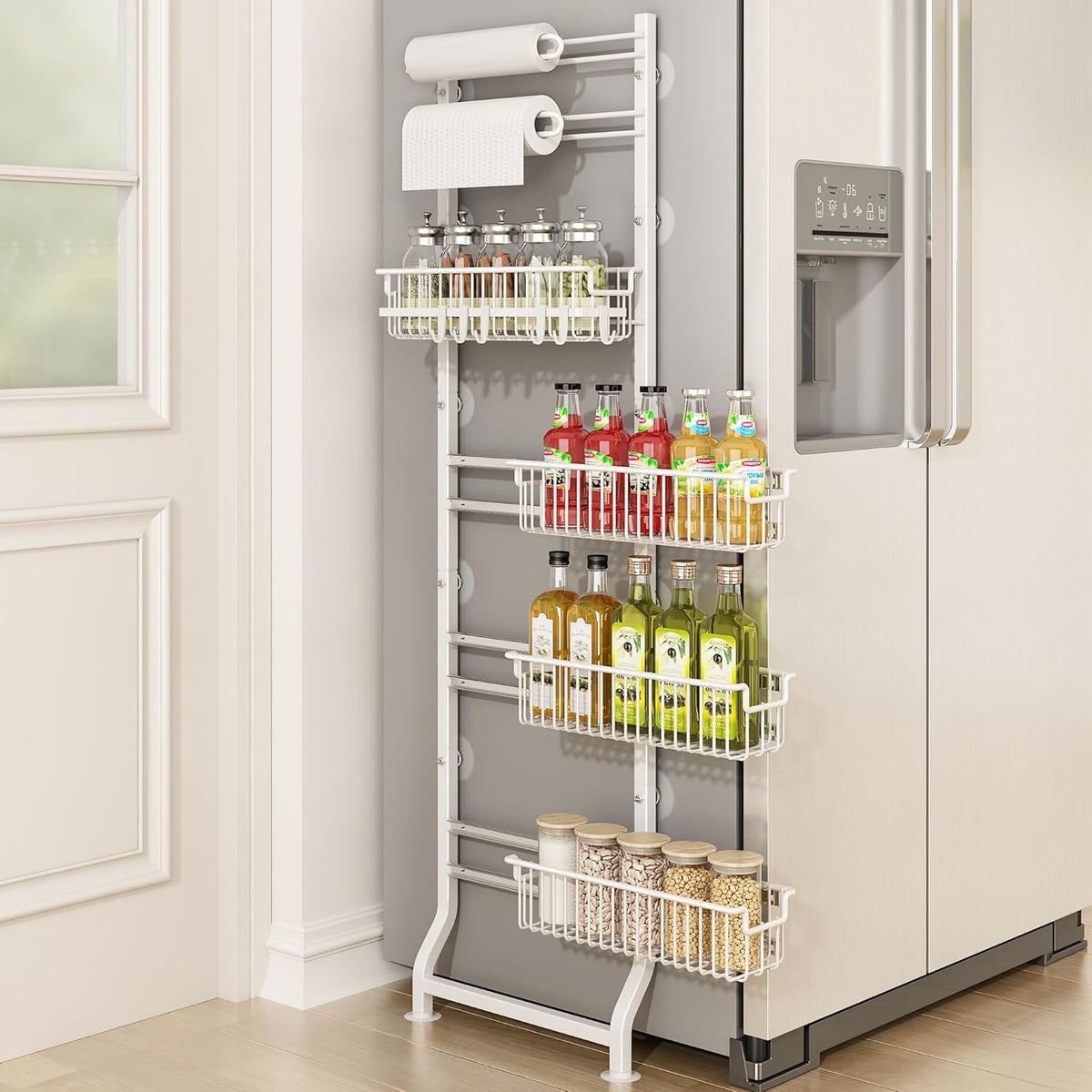 BUKFEN 6-Tier Slim Corner Shelf, Spice Rack Next to Fridge Slim, Narrow Storage Cabinet Organizer for Kitchen, Bathroom, Laundry Room