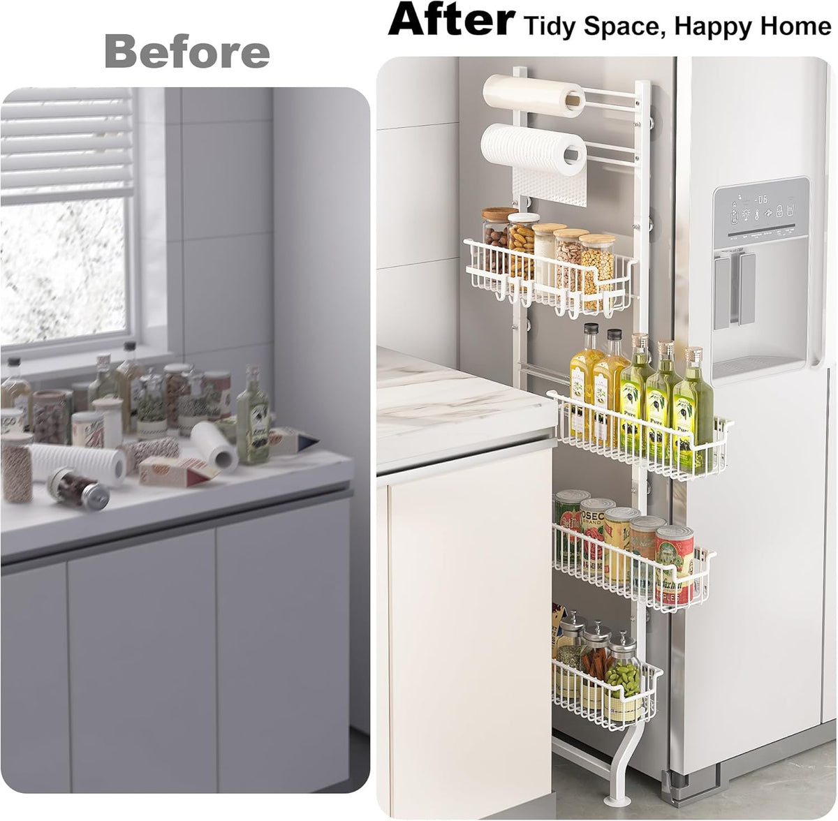 BUKFEN 6-Tier Slim Corner Shelf, Spice Rack Next to Fridge Slim, Narrow Storage Cabinet Organizer for Kitchen, Bathroom, Laundry Room